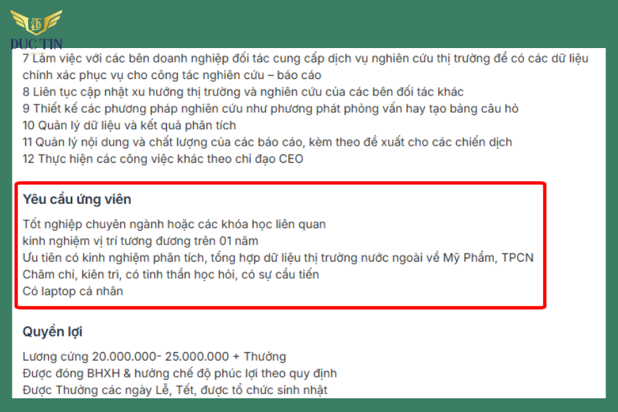 JD tuyển dụng cần có yêu cầu về kinh nghiệm và kỹ năng cần có